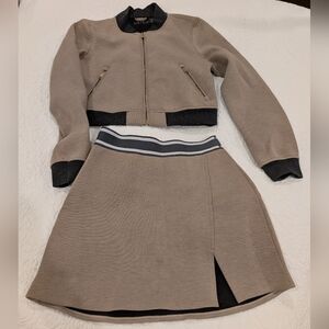Greyson Tan Skirt with Black Accents And Matching Jacket, Size S